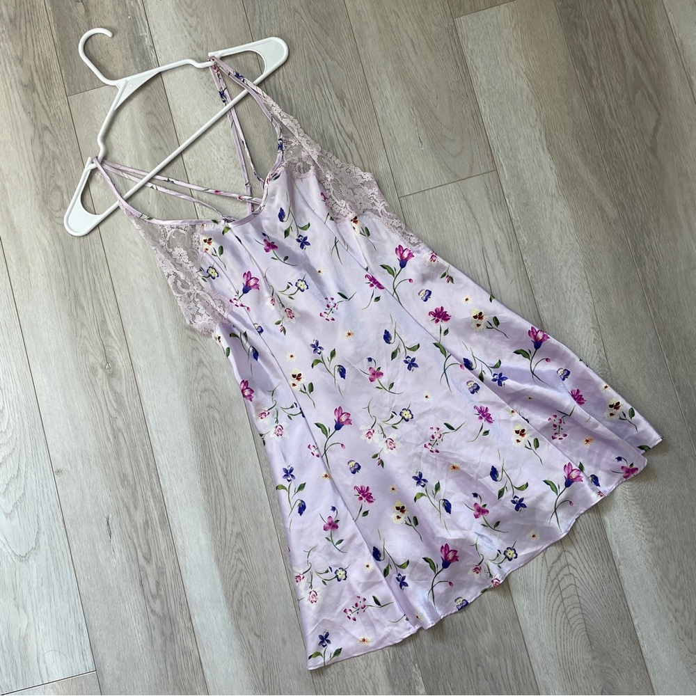 Victorias Secret Dress vintage floral lace slip mini Purple medium y2k femimine - Picture 1 of 5